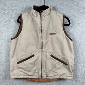 Wrangler Hero Mens Small Tan Canvas Sherpa Lined Workwear Vest Corduroy Trim